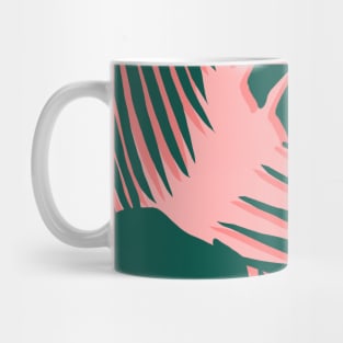 Coral Pink and Green Tropical Leaves Mug